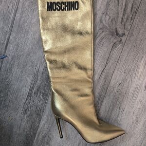 Moschino Gold Over-the-Knee Pointed Stiletto Boots